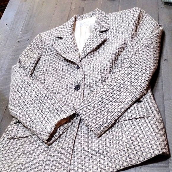 Le Suit Petite Ladies Grey/Black/ Ivory Waist Suit Jacket SZ 12p - Picture 2 of 11